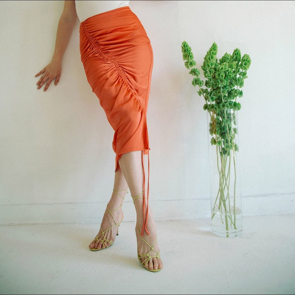 Sisilia Drawcord Midi Skirt Coral- The Line By K